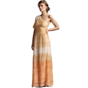 Alice and Olivia Silk Gown One Shoulder Tie-Dye Maxi Sheer Orange FLowy Dress M